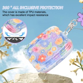 Newseego Airpods Pro Case Cover for Girls Women, Cute Flower Pattern Wave Frame Soft TPU Shockproof Full Protection Cover with Keychain for Airpods Pro Charging Case