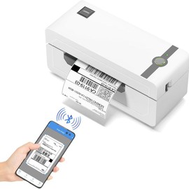 JADENS  Label Printer 268BT -Bluetooth, US Type, Ink-Free,  compatibility, Mobile/PC, 4x6''&More Size Labels,Father's Day Gift:_White Printer