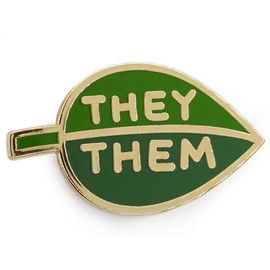 They Them Pronoun Brooch Button Non-Binary Badge Enamel Lapel Pin - Green Leaf NB Pride Genderqueer Gender Identity Pin