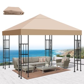 Gazebo Cover 10x10 Replacement Top Canopy Replacement Top, Single Tier Sunshade Gazebo Replacement Cover for Outdoor Use in Shop, Garden, Patio, Yard, Gazebo Canopy Top Replacement Khaki