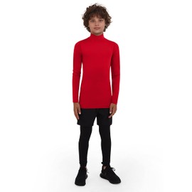 PowerLayer Maglia Termica Bambino a Manica Lunga - Maglia Compressione Uomo per Calcio e Sport - Strato Base a Maniche Lunghe - per Allenamento Corsa e Ciclismo - Rosso, XL Ragazzi (12-14 Anni)