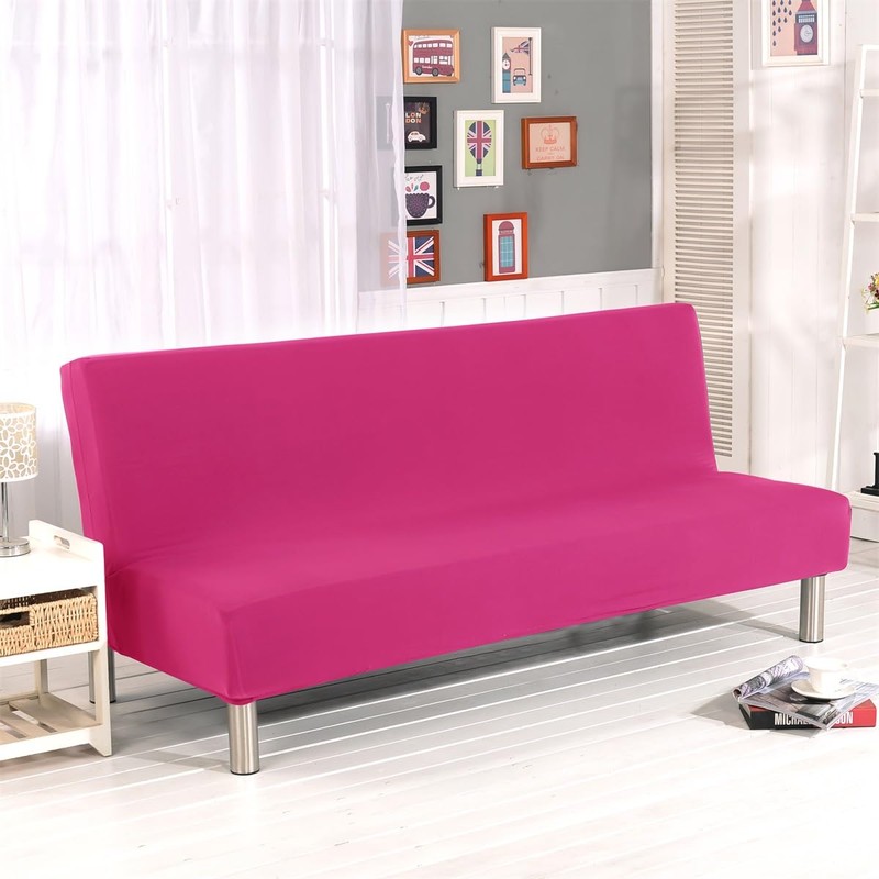Solid Colour Armless Sofa Bed Cover Polyester Spandex Stretch Futon