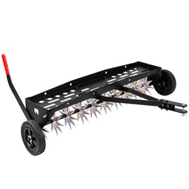 Suchtale 40-Inch Tow Behind Spike Aerator with Galvanized Steel Tines, Durable Lawn Aerator Soil Penetrator Spikes Tractor with Extra-Wide Tow Bar for Lawn and Farm, Black