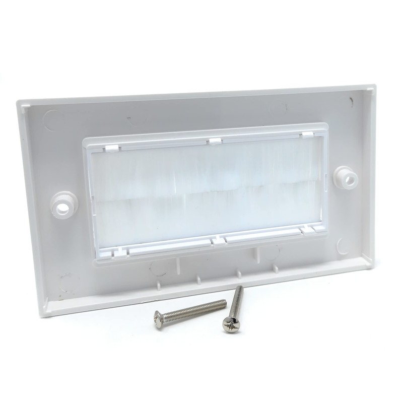 White Brush Plate Faceplate Wall Mounted Installation Tidy Cable Pass