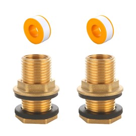 Tulov Pack of 2 1/2 inch water butt feedthrough, multifunctional bulkhead fitting with rubber seals, brass tank feed-through, barrel screw connection for taps, water barrels and water tanks