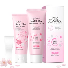 LAIKOU Sakura Hair Removal Cream Set, Hair Removal Cream 100 ml & Body Lotion 80 ml, Pack of 2