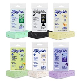 T.Taio Esponjabon Soap Sponge Variety Pack - Shower Scrubber & Bath Wash Scrub - Massage Face - Bathroom Accessories - Mother of Pearl, Aloe Vera, Lavender, Charcoal, Cucumber-Melon, Oatmeal (6 Pack)