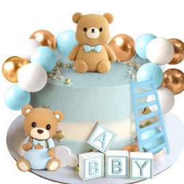 Decoración de pastel de baby shower para niño con temática de oso que apenas podemos esperar, adorables decoraciones de pastel de ducha para bebé con decoración de oso para revelar género
