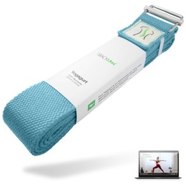BACKLAXX ® Cotton Yoga Strap (Light Blue) - Sustainable Yoga Accessory Set, Yoga Strap 250 cm Long with Practical Metal Clasp, Yoga Set Ideal for Yoga, Pilates and Stretching Including Application