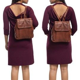 STILORD 'Fiona' Daypack Rucksack Small For Women Vintage Handbag Backpack for City Shopping Genuine Leather, Colour:cannes - brown