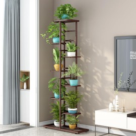 LINZINAR Plant Stand Indoor Outdoor Metal 8 Tier 9 Potted Multiple Flower Pot Holder Shelf Planter Display Shelving Unit for Patio Garden Corner Balcony Living Room