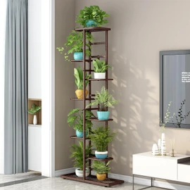 LINZINAR Plant Stand Indoor Outdoor Metal 8 Tier 9 Potted Multiple Flower Pot Holder Shelf Planter Display Shelving Unit for Patio Garden Corner Balcony Living Room