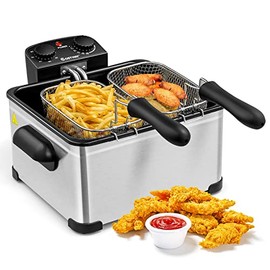 ARLIME Triple Basket Electric Deep Fryer Professional Grade, 5.3QT/21-Cup Deep Fryers with 3 Basket 1700W Stainless-Steel Home Fryer with Lid, Viewing Window & Adjustable Temperature Timer for Kitchen& Party Gathering (5.3 QT)