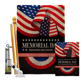 Breeze Decor Remember Memorial Day Burlap Garden House Flag-Kit Patriotic Armed Forces Military Veteran United State American Decoration Banner Small Yard Gift Double-Sided, Made in USA