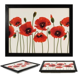Large Wooden Soft Padded Cushioned Bean Bag Lap Dinner Laptop Food TV Tray (Poppies)