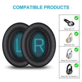 Ainiv Ohrpolster für Bose, Professionelle Ersatz-Ohrpolster, Ersatzpolster für Bose QuietComfort 35 (QC35) Kopfhörer, Ersatz Ohrkissen Kompatibel mit Bose QC35 QC35 II QC25 QC35 Ae2 Ae2i Ae2w(Schwarz)