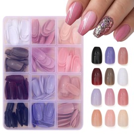 288Pcs Coffin Press On Nails Short Fake Nails Solid Color False Nails Nails Press ons Short Ballerina Glue on Nails