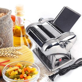 HinLIaDa Electric Pasta Maker, 135W 110V Stainless Steel Commercial Electric Noodle Making Pasta Maker Dough Roller Noodle Cutting Machine for Spaghetti Lasagna Linguine Dough (Noodle Width 4mm)
