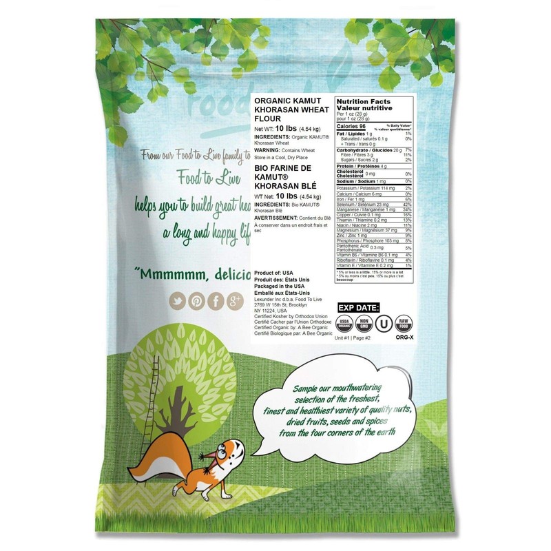 Food to Live Organic KAMUT Khorasan Wheat Flour, 10 Pounds