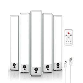 EZVALO Cabinet Lighting LED 23 cm with Remote Control and Cabinet Lighting, 5700 K Remote Dimming and 1100 mAh Under-Unit Light, Wireless Light Strip, USB Kitchen Stairs (Pack of 5)