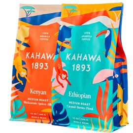 Kahawa 1893 Whole Bean Coffee Combo Pack Kenyan & Ethiopian Blend (12 Oz x 2) - As Seen on Shark Tank, High Antioxidants, Naturally Sweet, Organically Grown, Ethically & Sustainably Sourced