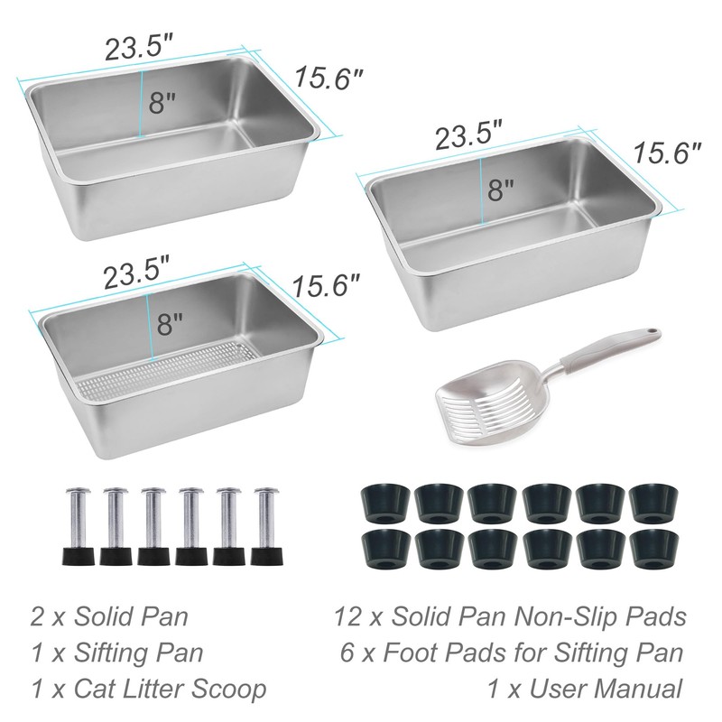 Sorstrem Stainless Steel Cat Sifting Litter Box for Pine Pellets