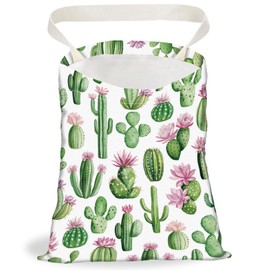 DELORIGIN Cactus Print Car Trash Bag Hanging Garbage Bag with Snap Buttons Car Back Seat Trash Storage Portable Dustbin for Women Car Interior Accessories Travel Camping