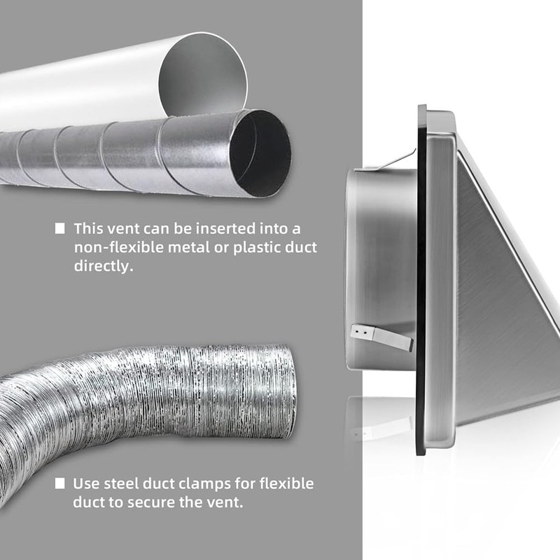 Aswalling 4-Inch External Extractor Wall Vent Outdoor Cushioned Non Return