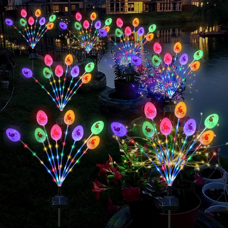 Lmtocs Solar Easter Decorations Outdoor Stake Lights, 2 Packs 16LED
