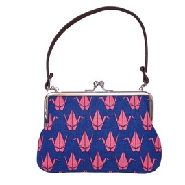 [倭物や Kaya] Retro Gamaguchi with Strap - Purse with Clasp / Japanese Retro Purse Partition Classical Coin Case Strap attached 7JMP0210 Origami Crane, Blue, Gamaguchi