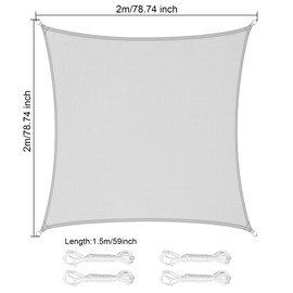 LEcylankEr Sun Shade Sail 2x2m Square PES Polyester Waterproof Sail Shade with Accessories 95% UV Block Shade Sails Sun Shades for Garden Outdoor Patio Pergola Balcony (light grey, 2 x 2 m)