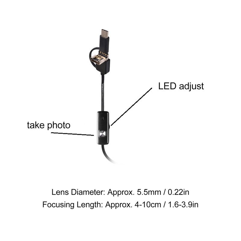 3 in 1 USB Endoscope with 6 Adjustable LED Lights