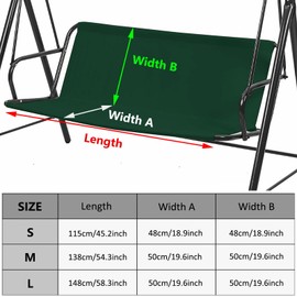 Swing Seat Replacement Cover for 2/3 Seater Outdoor Patio Swing 600D Thicken Oxford Porch Swing Cover Replacement Garden Rocking Chair Cushions Covers (Dark Green, 54.3 x19.5 x19.5 inches)