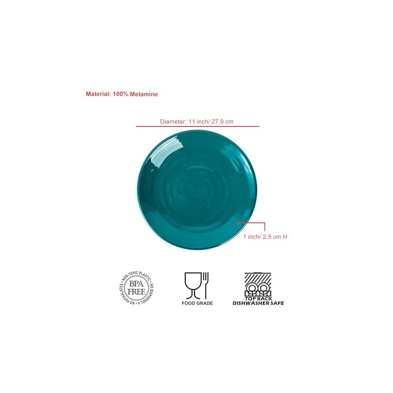 ZAINCA Melamine Dinner Plates, Round Plates,Shatter Resistant, 11 inch, set