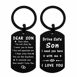 Son Gifts from Mom Dad - Drive Safe Son Keychain, I Love You Son's Birthday Gifts, Best Keychain Gift for Our Teen Adult Little Boy