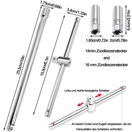 GVPOELR Pack of 2 T Handle Spark Plug Wrench, Universal Flexible Spark Plug Wrench, Sliding T-Handle Remover, for Spark Plugs 14 mm/16 mm, Pivoting Magnetic, for Car Motorcycle
