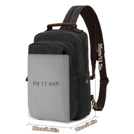 AUGUR Canvas Backapck Sling Bag Crossbody Small Bag Casual Rucksack for Men Women Cycling Hiking Travel, Black, L, Vintage