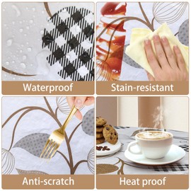 Round Vinyl Tablecloth, 60 Inch Round Tablecloth with Flannel Backing, Waterproof Stain-Resistant PVC Table Cloth Covers with Lace Trim for Round Table (Leaves)