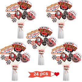 60 Pieces Casino Centerpiece Sticks Decorations Las Vegas Party Table Toppers Decorations Casino Cupcake Toppers Bulk Food Decoration for Night Adult Birthday Themed Party Supplies(Las Vegas)