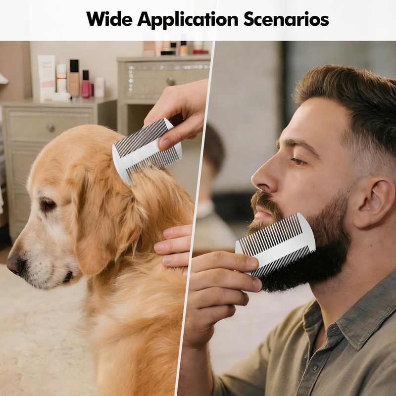 Lunhoo 2 Pack Hair & Beard Comb, Stainless Steel Combs,