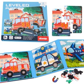 Magnetic Puzzle for Toddlers, 48pcs 3 In 1 Transportation Theme Toddler Jigsaw Puzzle with 3 Levels (12-16-20 pc), Educational Toys for 3 4 5 Year Olds Kids for Travel Game, Plane Activities
