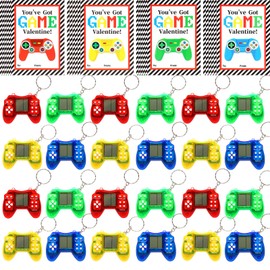 LiYiQ 24 PCS Valentines Day Gifts Cards with Video Game Keychain for Kids Classroom, Video Games Keychains with Gift Cards for Kids, Valentine Stuffers School Exchange Party Favors Gift for Boys Girls