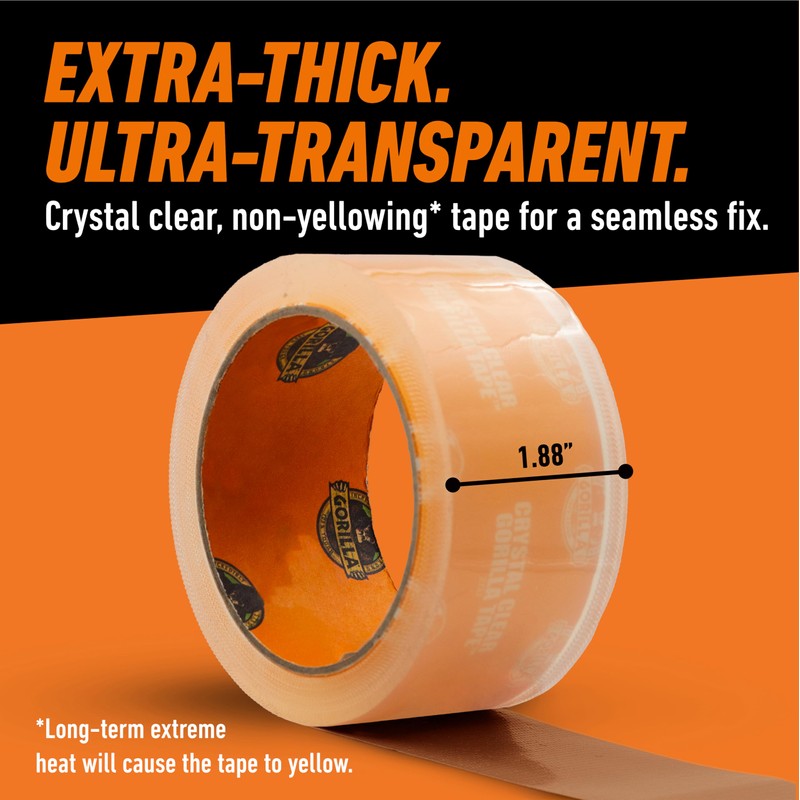 Gorilla Crystal Clear Tape, 1.88” x 18 yd (Pack of