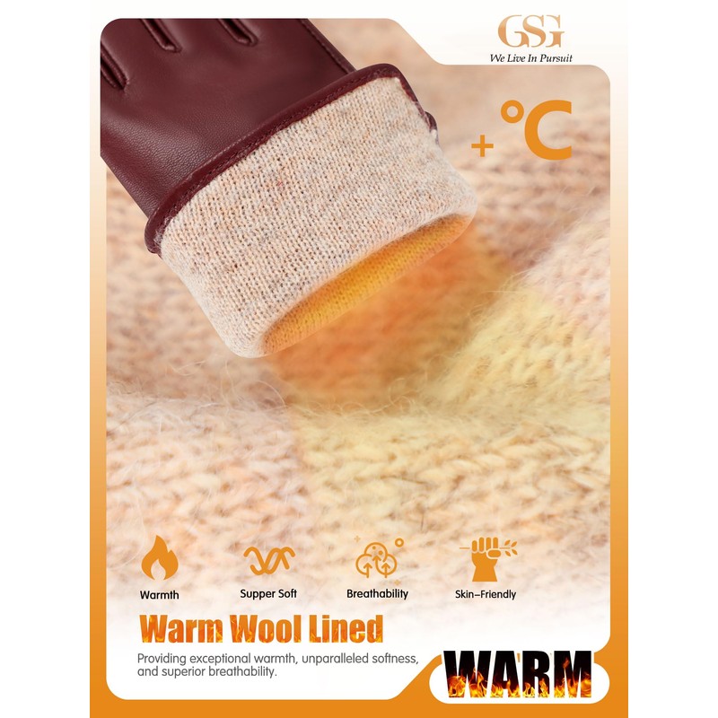 GSG Womens Genuine Leather Gloves Winter Touchscreen Fleece Lined Gloves