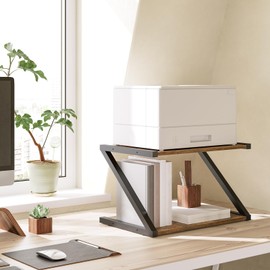 YATINEY Desktop Printer Stand, 2-Tier Printer Table with Storage Shelf, Under Desk Printer Stand for Office, Open Organizer Shelf, Easy Assembly, Rustic Brown PS02BR