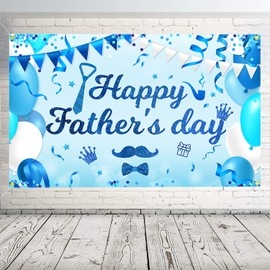 JOZON Backdrop Banner for Happy Fathers Day 70 x 43 Inch Large Size Banner for Fathers Day Blue Background Banners Party Decorations Supplies for Fathers Day Dads Day Family Photo Booth Prop