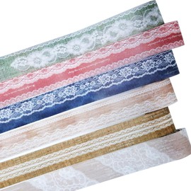 AuriicLeaf Lace Pattern Washi Tape Set, 6 Rolls Japanese Paper Decorative Stickers with 1 Clip, Lace Fabric for Scrapbooking, Journaling, Craft Supplies, 1.57in x 79in