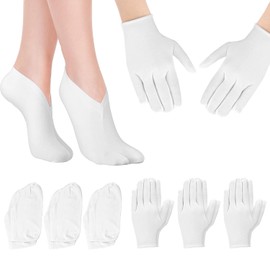 Xumann 3 Pairs Cotton Socks for Foot Moisturising and 3 Pairs White Cotton Gloves for Dry Hands Eczema