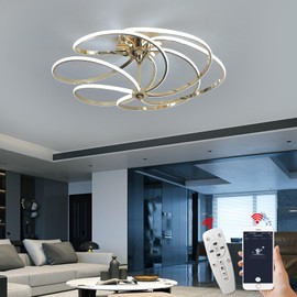 BEINEIJIE Irregular Designs Chandelier Dimmable with Remote Control Brightness Adjustable 3000K-6000K Hanging Lamp for Living Room Dining Room Bedroom (Gold-Ceiling-BJ228-L)
