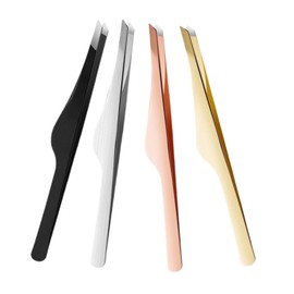 Beavorty 4pcs Stainless Steel Eyebrow Tweezers Set Precision Lash Applicator Tool for Eyelash Extensions Beauty Tools for Women